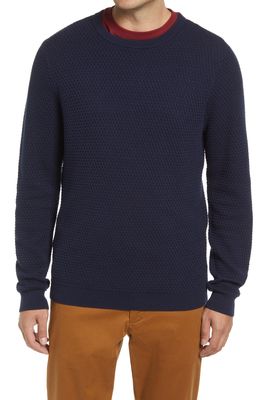 Nordstrom Popcorn Stitch Cotton Blend Crewneck Sweater in Navy Blazer