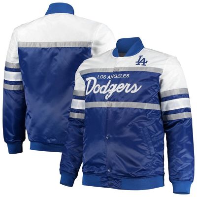 Men's Mitchell & Ness Royal/Gray Los Angeles Dodgers Big & Tall Coaches Satin Full-Snap Jacket