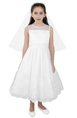 BLUSH by Us Angels Kids' Sleeveless Satin Tea Length Dress in White
