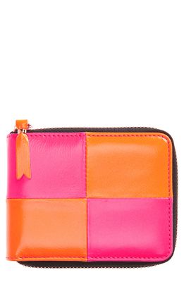 Comme des Garcons Wallets Comme des Garcons Fluo Squares Leather Zip Wallet in Pink/Orange