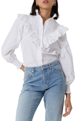 French Connection Ruffle Cotton Blouse in Summer White