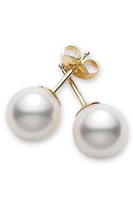 Mikimoto Essential Elements Akoya Pearl Stud Earrings in Pearl/Yellow Gold