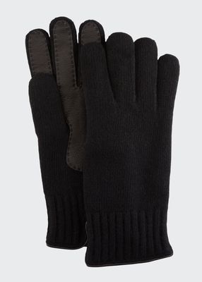 Men's Cashmere Jersey Gloves w/ Deerskin Palms