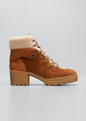 Eileen Mixed Leather Shearling Hiker Booties