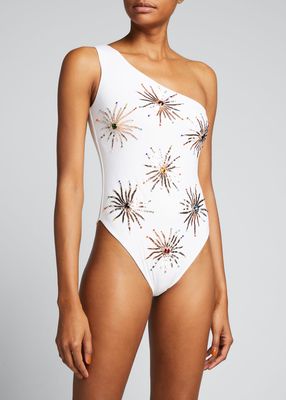 Callie Crystal One-Shoulder One-Piece Swimsuit