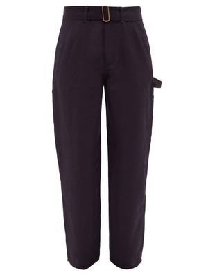 Dunhill - Belted Patch-pocket Straight-leg Trousers - Mens - Dark Navy