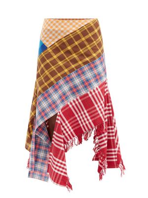 Rave Review - Upcycled Asymmetric Checked Cotton Skirt - Womens - Multi