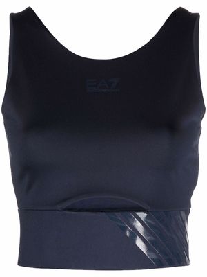 Ea7 Emporio Armani cut-out logo-print tank tops - Blue