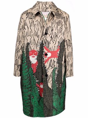 Walter Van Beirendonck graphic-jacquard single-breasted coat - Neutrals
