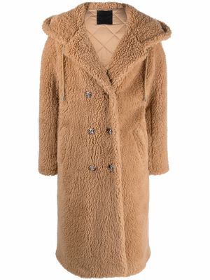 Philipp Plein faux-shearling hooded double-breasted coat - 06 BEIGE