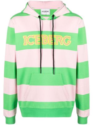 Iceberg logo print striped hoodie - Green