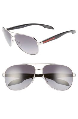 Prada 62mm Oversize Polarized Aviator Sunglasses in Silver/Grey Gradient