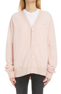 Acne Studios Keve Face Patch Wool Cardigan in Faded Pink Melange