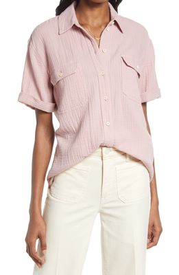 Madewell Lightspun Flap Pocket Short Sleeve Button-Up Shirt in Wisteria Dove