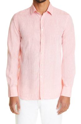 Canali Slub Linen Dress Shirt in Dark Pink