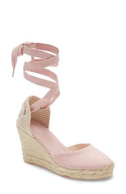 Soludos Wedge Lace-Up Espadrille Sandal in Soft Pink