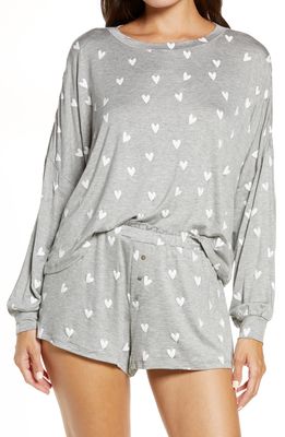 Honeydew Intimates All American Long Sleeve Shortie Pajamas in Heather Grey Hearts
