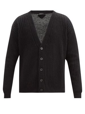 Prada - Logo-appliqué Ribbed Wool Cardigan - Mens - Black
