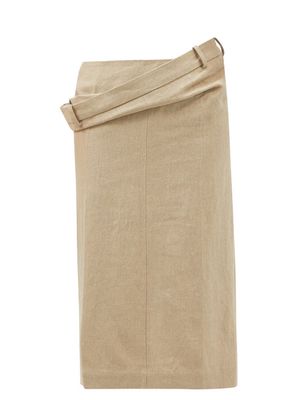 Jacquemus - Vela Layered-waist Linen Pencil Skirt - Womens - Beige