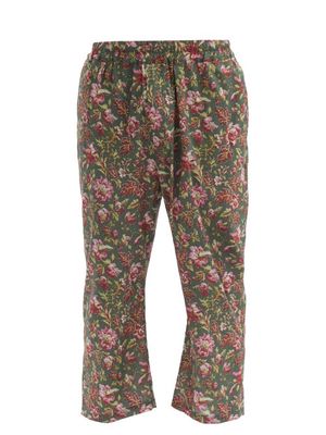 By Walid - Juan Cropped Printed Cotton-lawn Trousers - Mens - Green Multi