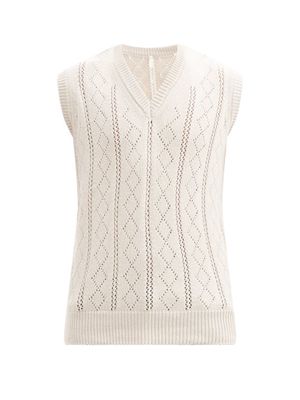 Sunflower - Argyle Open-work Cotton-blend Sweater Vest - Mens - Beige