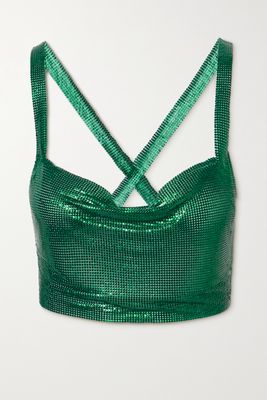 Fannie Schiavoni - Hailey Cropped Draped Chainmail Top - Green