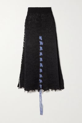 The Row - Estafer Distressed Embroidered Silk Midi Skirt - Black