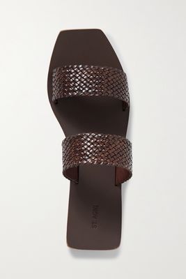 ST. AGNI - Clea Woven Leather Slides - Brown