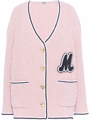 Miu Miu logo-patch bouclé cardigan - Pink