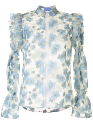 Macgraw Souffle embroidered organza blouse - Blue
