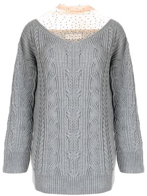 ERMANNO FIRENZE cable-knit turtle-neck embellished jumper - Grey