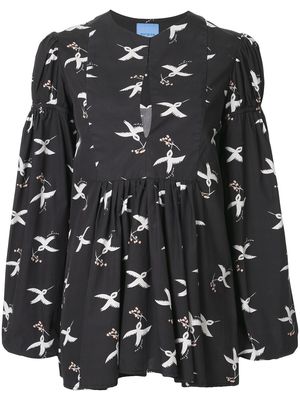 Macgraw bird print puff sleeve blouse - Black