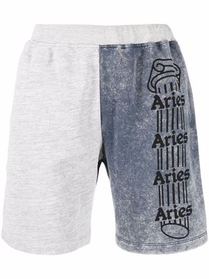 Aries logo print colour-block track shorts - Grey