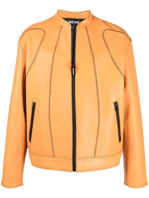 Just Cavalli contrast stitching biker jacket - Orange
