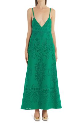 Valentino Lace Maxi Dress in Antic Green Fb0