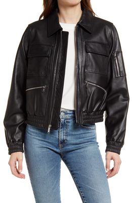Sam Edelman Leather Bomber Jacket in Black