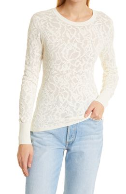 rag & bone Perry Long Sleeve Crewneck Cotton Blend Lace Top in Ivory
