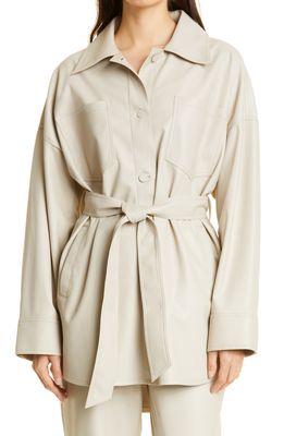 AG Chelsea Tie Waist Faux Leather Longline Jacket in Spun Wool