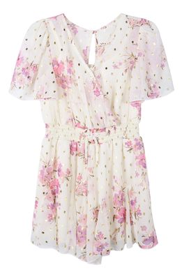 Zunie Kids' Dot & Floral Smocked Waist Dress in Cream/Rose