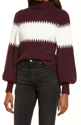 French Connection Sophia Colorblock Blouson Sleeve Sweater in Evening Wine/Winter White