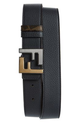 Fendi FF Leather Reversible Belt in Grey/Black