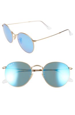Ray-Ban 53mm Polarized Round Retro Sunglasses in Blue Mirror