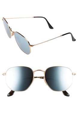 Ray-Ban 54mm Hexagonal Flat Lens Sunglasses in Gold/Grey