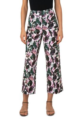 Akris punto Tropical Leaf Print Crop Wide Leg Pants in Blossom Multicolor