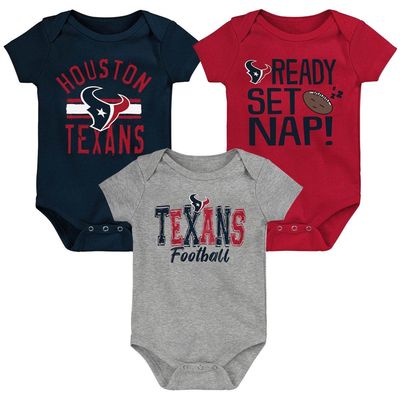 Outerstuff Newborn & Infant Navy/Red/Heathered Gray Houston Texans Ready Set Nap Three-Pack Bodysuit Set