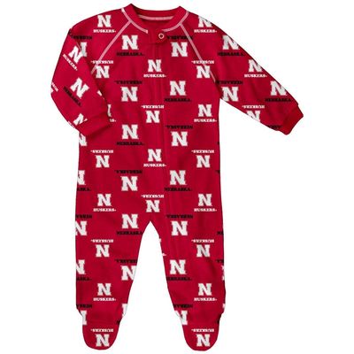Outerstuff Newborn & Infant Scarlet Nebraska Huskers Allover Print Raglan Full-Zip Sleeper