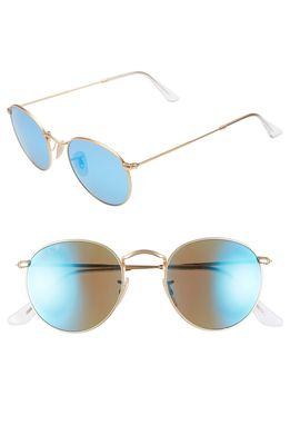 Ray-Ban 50mm Round Polarized Sunglasses in Gold/Blue Mirror