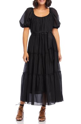 Karen Kane Puff Sleeve Tiered Maxi Dress in Black