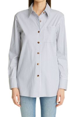 Lafayette 148 New York Ruxton Stripe Cotton Blend Shirt in Smoked Taupe Multi
