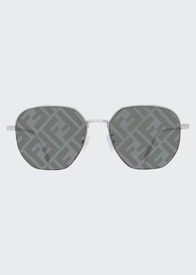 Men's Metal Aviator Logo Lens Sunglasses